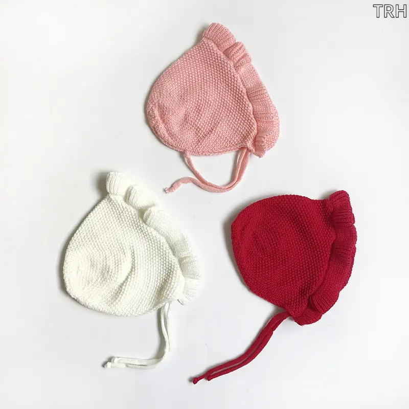 Baby Girl Knit Bonnet with Ruffle Brim Charm, Soft Knit Warmth for Winter, Adjustable & Hypoallergenic Newborn Toddler Hats