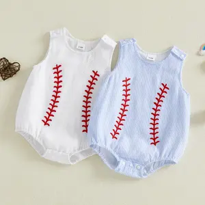 Imcute Infant Baby Boy Girl Summer Romper Baseball Embroidered Loose Crew Neck Sleeveless Newborn Jumpsuit 0-18 Months