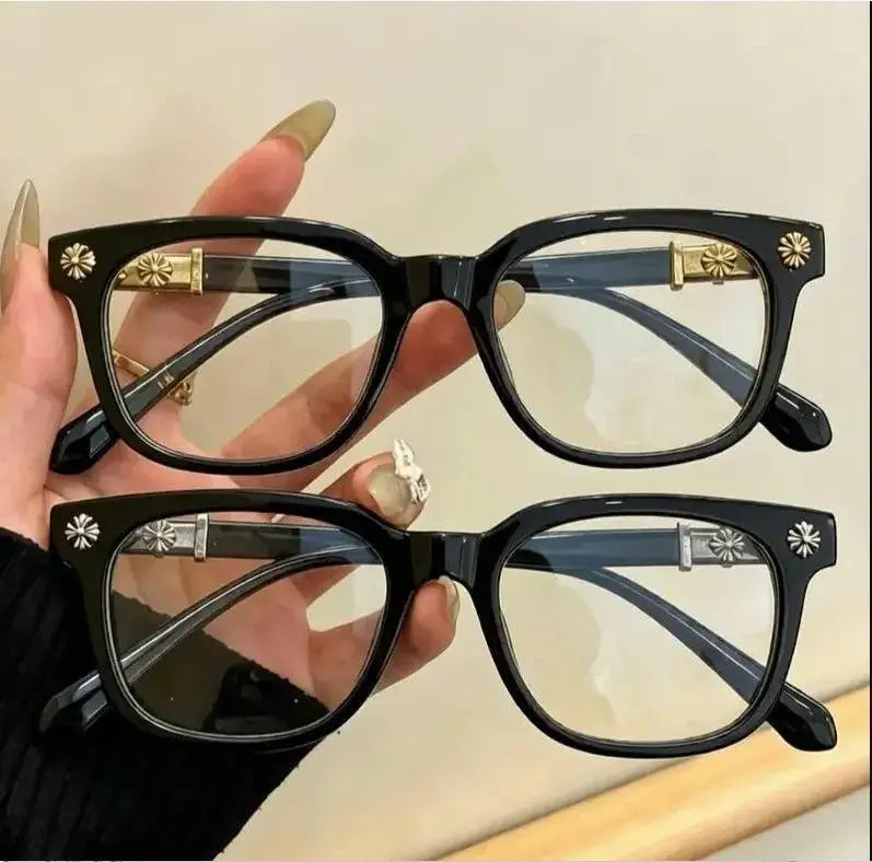 Unisex Chrome Hearts Square Non-Prescription Anti-Blue Light Glasses - Metal Frame, Flat Lens Fashion Eyewear