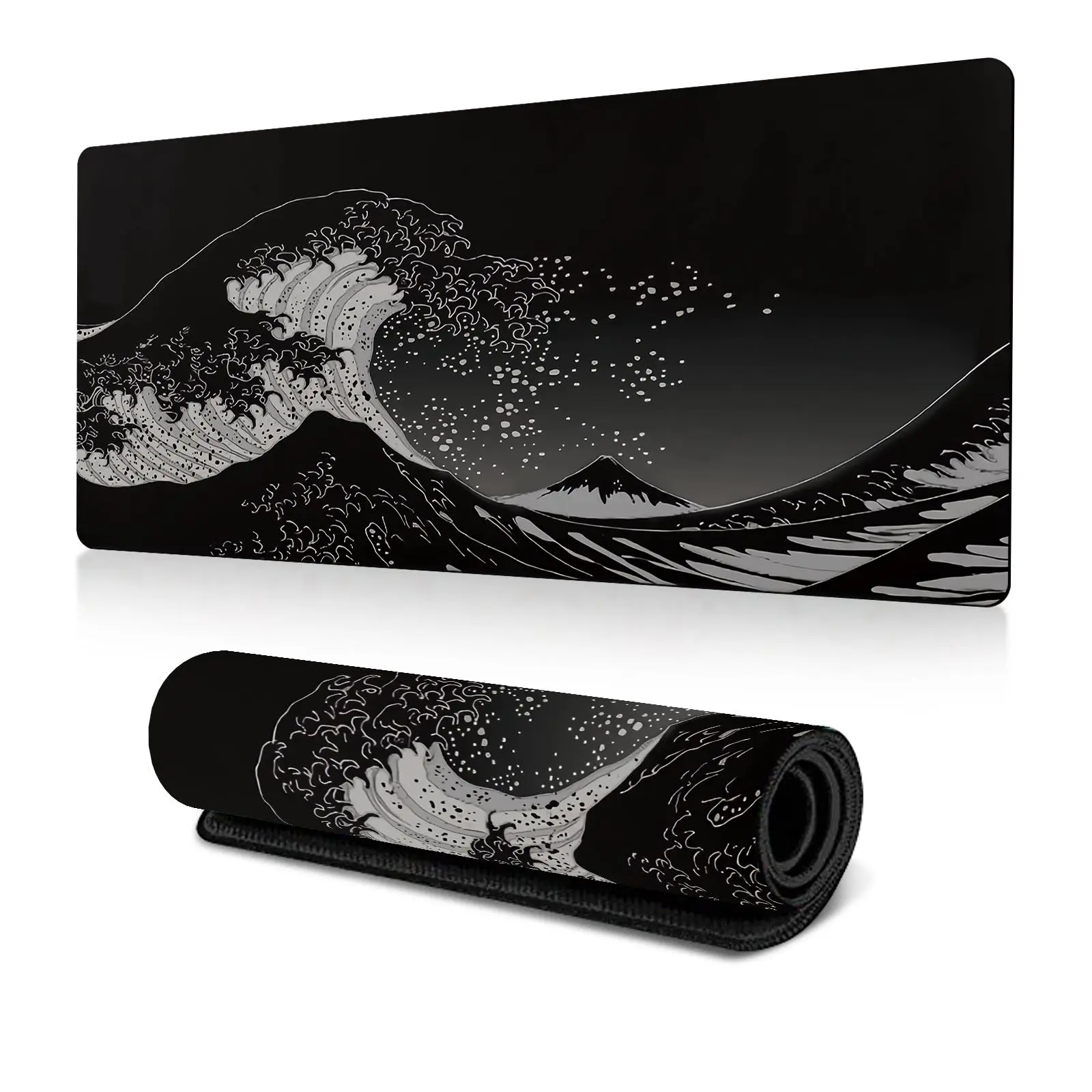 Sea Wave Pattern Large Mouse Pad, Portable Foldable Extended Gaming Keyboard Mat, Thickened Mouse Pad with Stitched Edge & Non-Slip Rubber Base