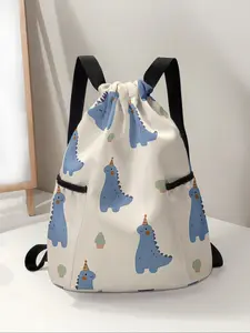 Dinosaur Print Drawstring Backpack, Large Capacity Durable Gym Bag, Adjustable Shoulder Straps, Casual Travel Hiking Camping Bag