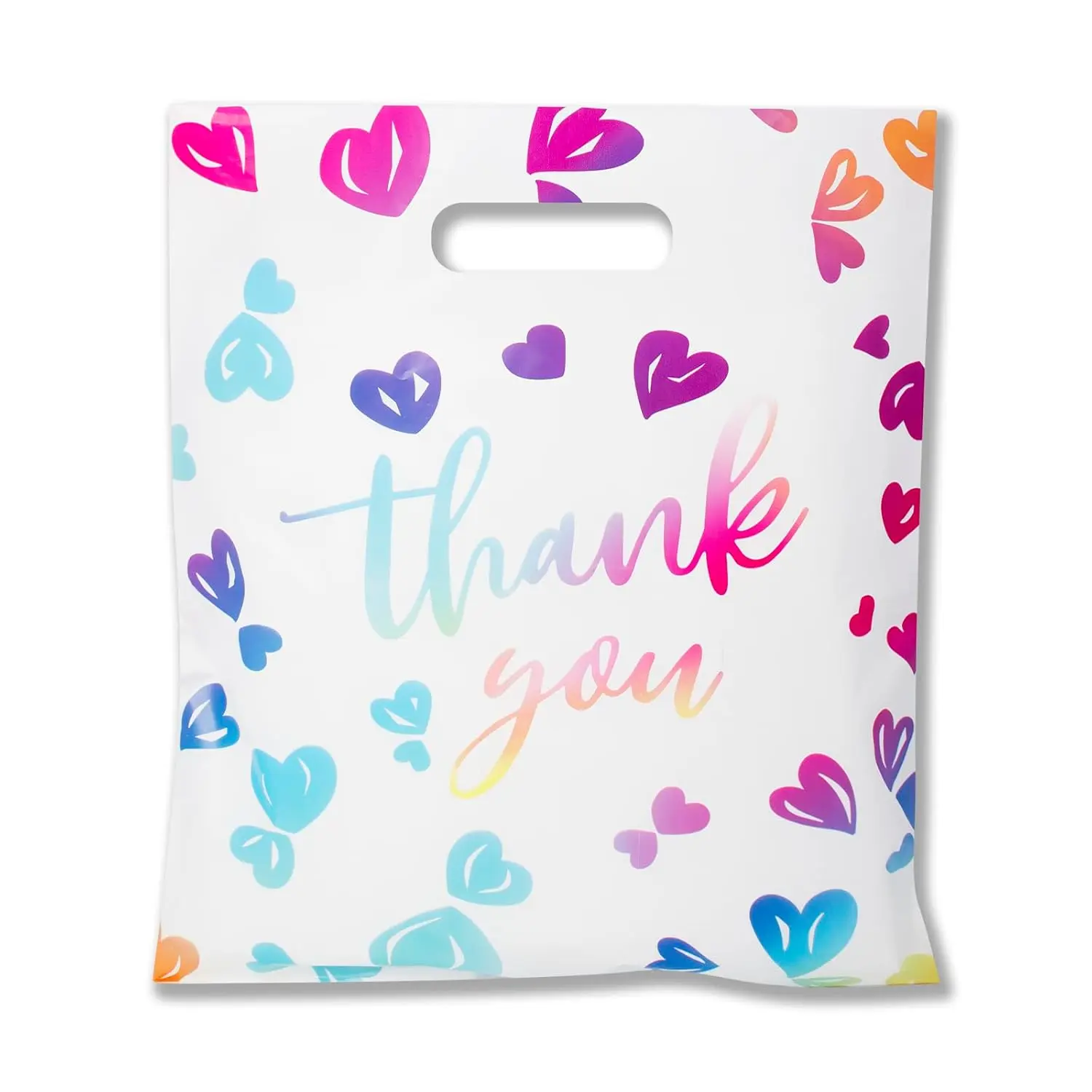 "Thank You" Merchandise Bags for Small Business, 100 Pack (18 x 16 inch), Beautiful and Sturdy Plastic Retail Totes with Handle for Storage, Recyclable, Synthetic, Retail Bag