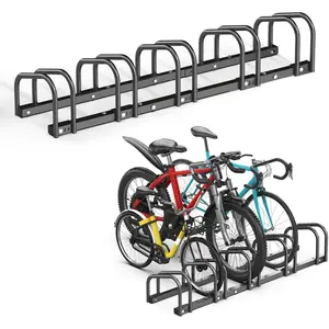 Storage Rack for Garage, 5 Bikes Floor  Stand,  Parking Holder Stand for Indoor/Outdoor, Fit 22-28" Wheel Tire Width 2.1"