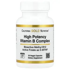 California Gold Nutrition High Potency Vitamin B Complex with Methyl Folate & Methyl B12, 30 Veggie Capsules
