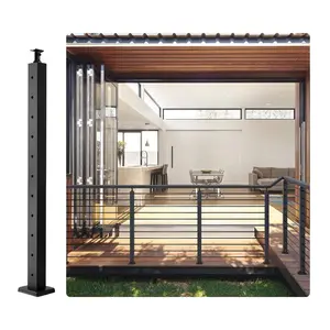 VEVOR Cable Railing Post,  36" x 2" x 2" Steel Horizontal Hole Deck Railing Post, 11 Pre-Drilled Holes, SUS304 Stainless Steel Cable Rail Post with Horizontal and Curved Bracket, 1JZLGZ91455HTSTZXV0