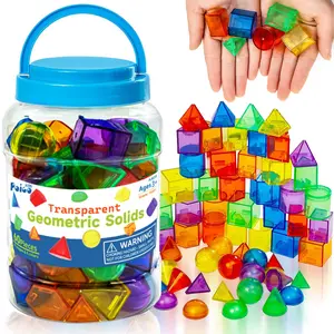 60 PCS 3D Shapes for Teaching, Geometric Solids for Kids, Translucent Toy for Light Table, Math Manipulatives for Classroom, Sorting and Stacking Toys, Shape Sorter, Random Accessories Color