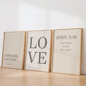 Neutral Christian Wall Art Set of 3, Soft Beige Bible Verse Prints, Minimalist Scripture Decor, Love Poster Modern Faith Wall Art