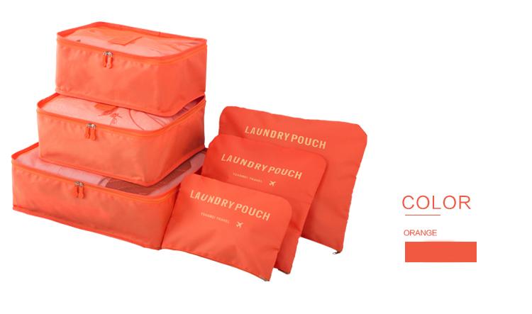 6pcs/set Men and Women Luggage Travel Bags Packing Cubes Organizer Fashion Double Zipper Waterproof Polyester Bag