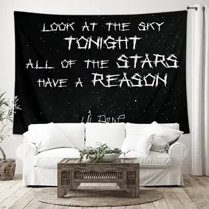 Black Lil Peep Lyrics Tapestry with Starry Night Sky Background, Inspirational Quote Polyester Wall Hanging for Bedroom, Home Office, Living Room, Modern Gothic Style, 79x58 Inches for Adults and Music Lovers, Tapestry Room Decor