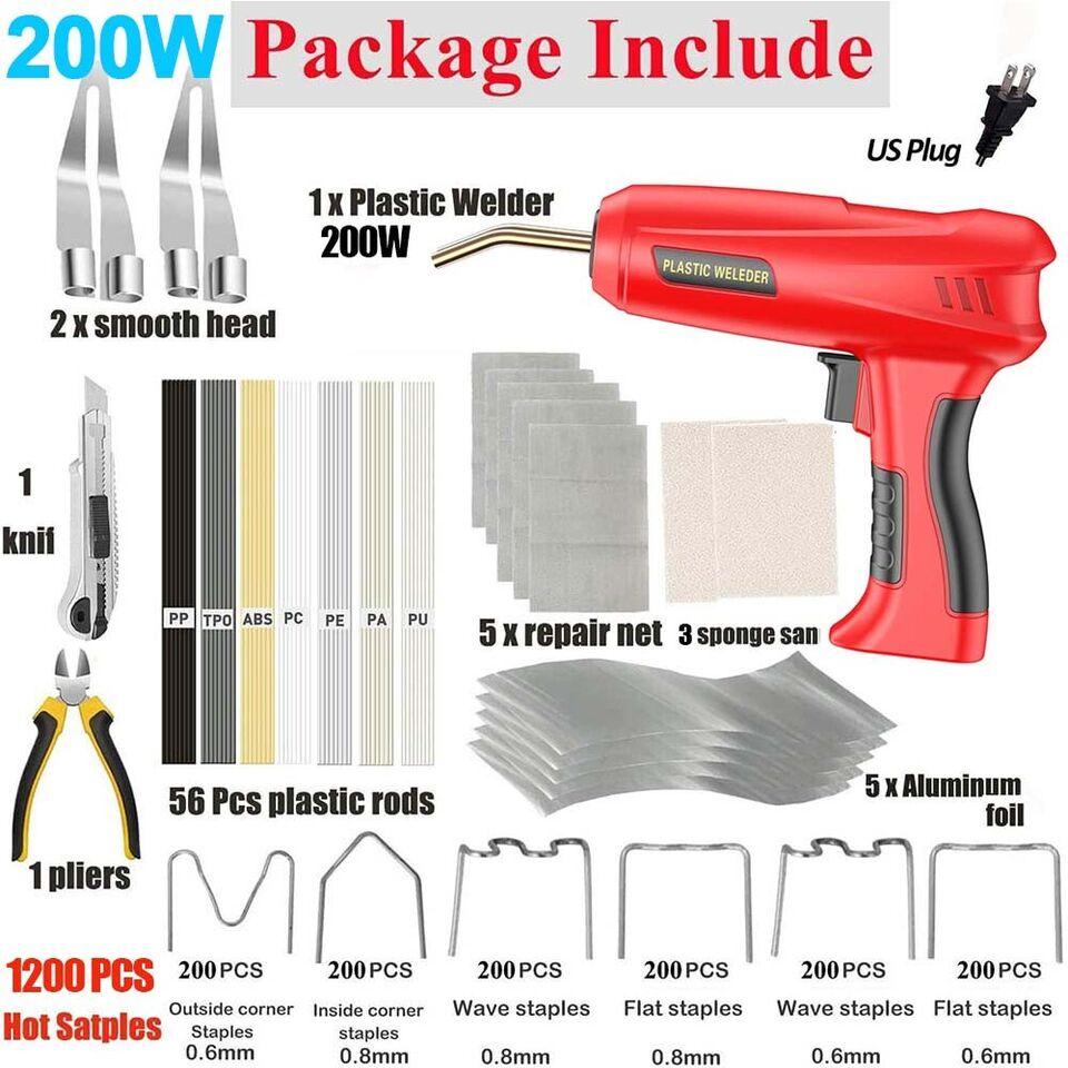 Plastic Welder 200W 2 in 1 Plastic Welding Kit Plastic Repair Kit with 1200pcs Hot Staples & 56pcs Plastic Welding Rods