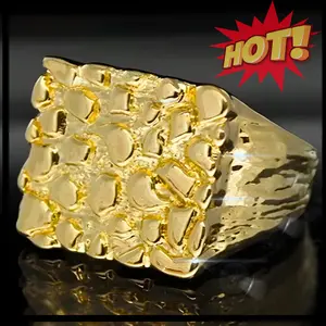 Nuggetus Men's Ring, 20MM Square Chunky Finish, Hip Hop Rapper Jewelry