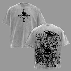 One Piece Whitebeard "Everyone is a child of the sea" Graphic Oversized Vintage Washed Tank Top | Heavyweight Cotton Anime Streetwear T-Shirt