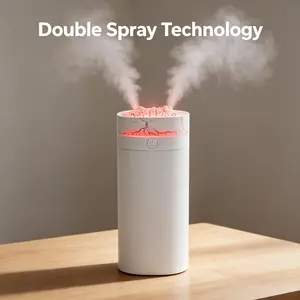 Volcanic Flame Humidifier, Dual Spray Cold Mist with Rainbow Light Effect, Silent Portable, Suitable for Bedroom and Office, Double Spray Humidifier