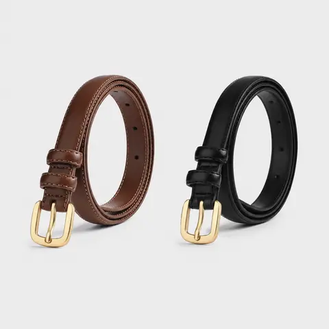 Women's Adjustable Skinny Artificial Leather Square Buckle Belt - 105x1.8cm, Casual Dress Belt, Daily Wear Accessory with Durable Hardware for Jeans & Dresses (Black, Brown)
