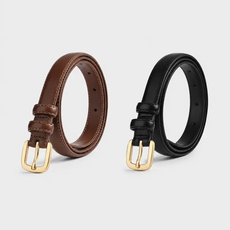 Women's Adjustable Skinny Artificial Leather Square Buckle Belt - 105x1.8cm, Casual Dress Belt, Daily Wear Accessory with Durable Hardware for Jeans & Dresses (Black, Brown)