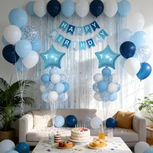 40pcs Deep Blue Light Blue Balloon Pull Flags, Balloon Garland, Blue Happy Birthday Set, Party Decorations, Event Supplies, Festive Accessories
