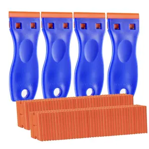 4pcs Plastic Razor Blade Scraper with 100pcs Blades, Cutting Supplies, Adhesive Remover for Stickers, Scrapbook Tools, Ideal for Craft Projects