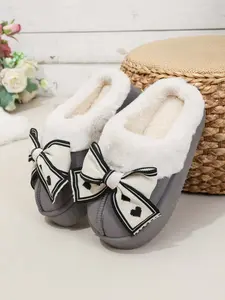 Winter New Indoor Fleece Warm Soft Plush Fluffy Home Slippers, Butterfly Knot Design, Casual Comfortable Home & Outdoor Wear, Women's Shoes, Footwear