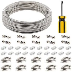 1/16 Wire Rope Kit, 115ft Stainless Steel  with Crimping Loops, Rope Clamps, Thimbles, 7x7 Strands Metal Wire  for String Light  Kit, Clothesline, Shade Sails