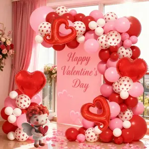 105pcs Valentine's Day Red themed Balloon Arch Set 18 inch Red Hook Heart Love Aluminum Foil Balloon Paired with Red Love Latex Balloon Heart Shaped Balloons Suitable for Valentine's Day Party Wedding Bridal Bathing Birthday Anniversary Party Decoration