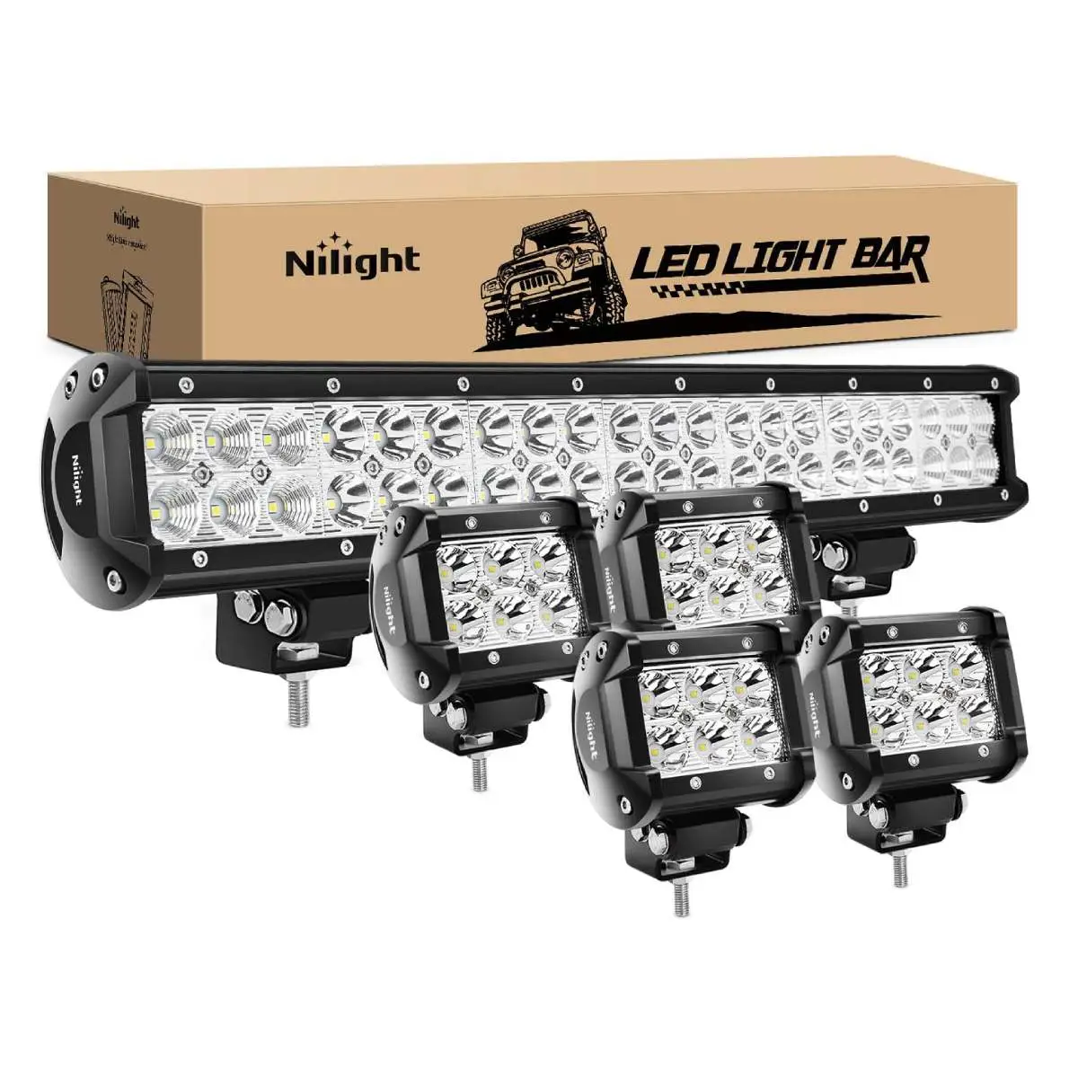 Nilight 20Inch 126W Spot Flood Combo Led Light Bar 4PCS 4Inch 18W Spot LED Pods Fog Lights led lights car for Jeep Wrangler Boat Truck Tractor Traile