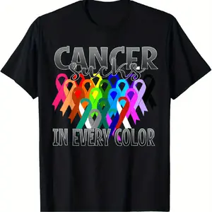 [100% Cotton] Bold Cancer Sucks T-Shirt With Vibrant Ribbon Colors For Awareness.