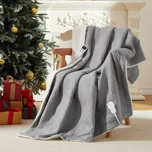 Garvee Heated Blanket Throw With LCD Controller 6 Heat Levels Waffle Texture Electric Blanket With Auto Shut Off Timer