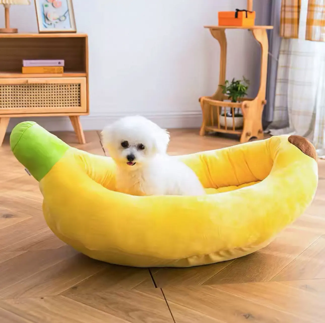 Banana-shaped Removable Washable Pet Bed, Warm Winter Mat for Medium & Small Dogs and Cats, Banana Boat Pet Nest