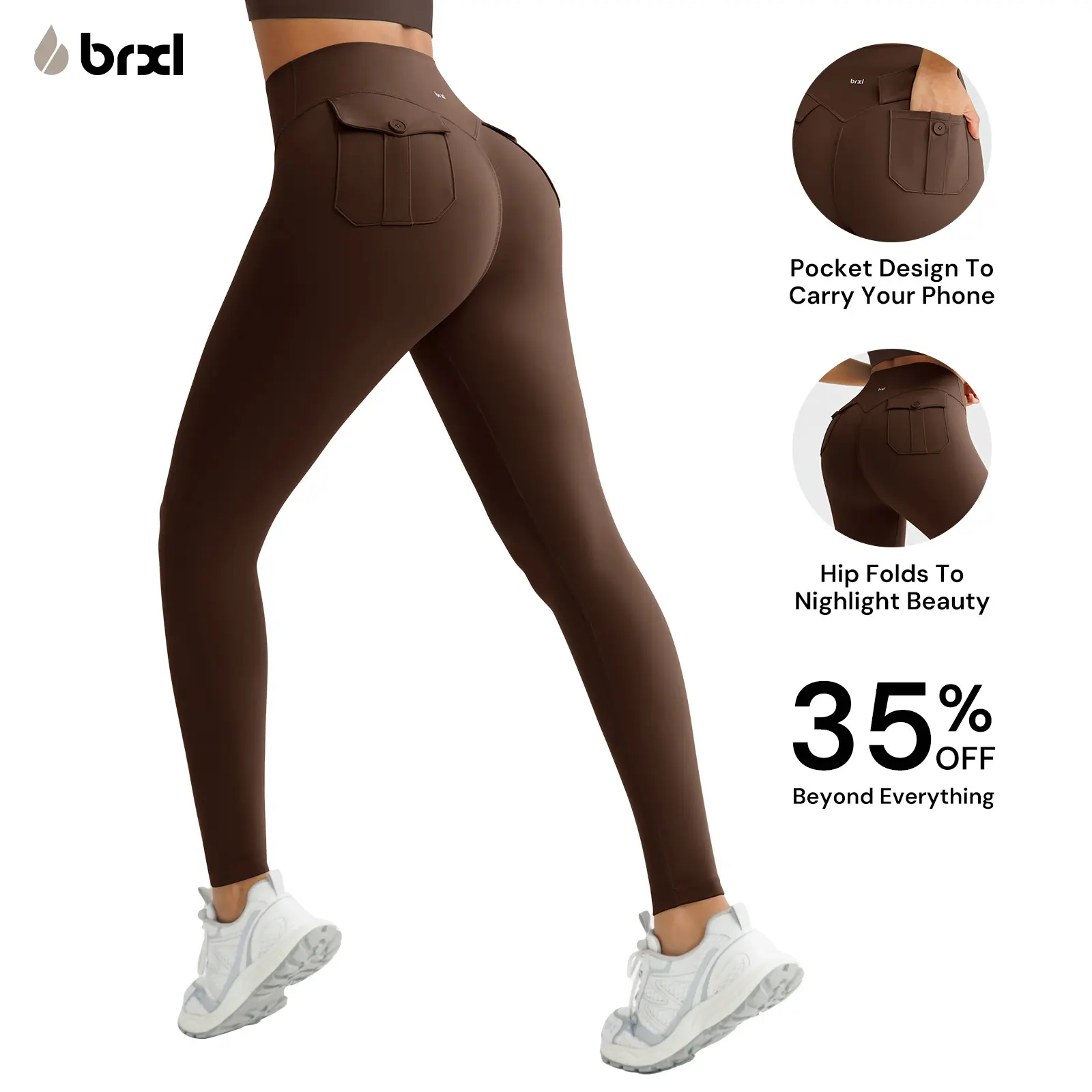 BRXL  【Discount for live】Cargo Pocket Flare Yoga Pants for Women – High Waist Tummy Control Bootcut Leggings with Hidden Back Pocket – Sculpting Workout Trousers for Gym Running,sohochic-brxl-