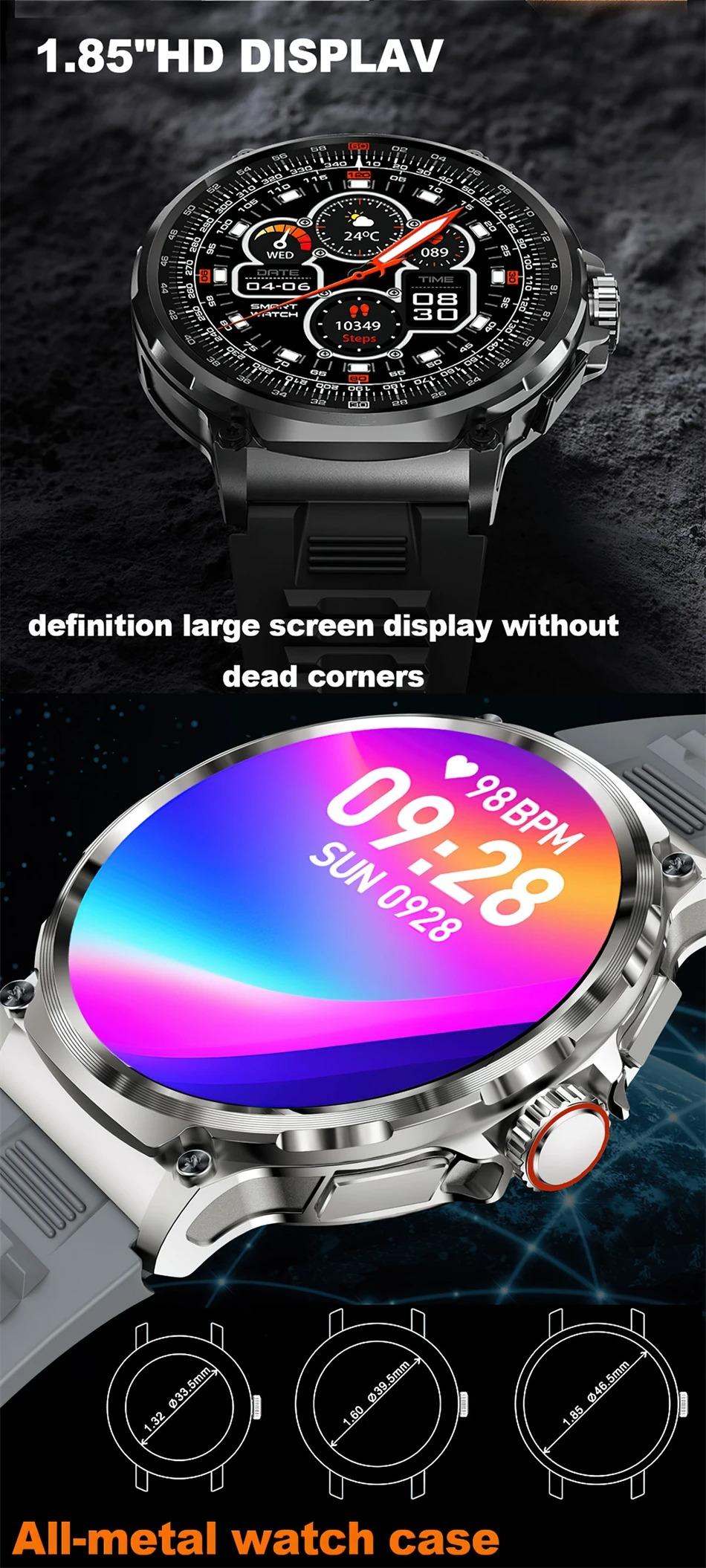 2026 IP68 Waterproof Smart Watch for Men - 1.85" Display, 710mAh Battery, GPS + Bluetooth Call, Heart Rate Monitor Watch