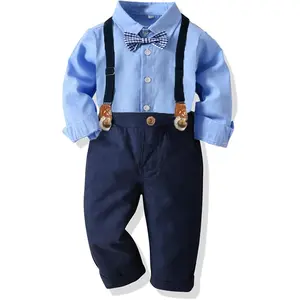Toddler Boy Suit Baby Boys Wedding Dress Outfit Formal Gentleman Clothes Set Dress Shirt Bowtie Suspenders Pants