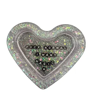 Handmade Resin Heart-Shaped Ashtray with Iridescent Glitter, 5" x 4", 5.1, cute ashtray for gift Lighter headboard ashtray
