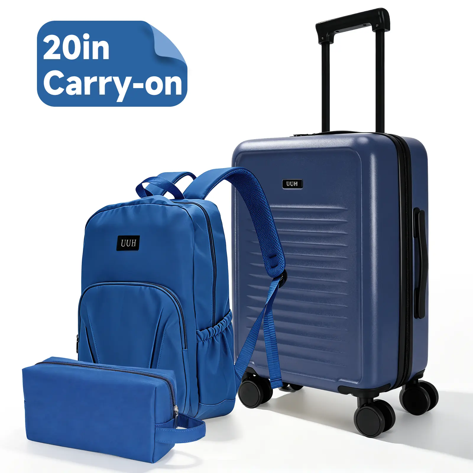 UUH 3 Piece Carry-on Luggage Set with TSA Lock, Airline Approved, Check Bags & Backpack for Business Trips, Hardshell Lightweight