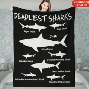 Deadliest Sharks Modern Style Sea Creature 2D Flat Flannel Blanket Soft and Comfortable Suitable for All Seasons Ideal for Bedroom Living Room Sofa Camping Perfect Gift for Animal Lovers Shark Enthusiasts Adults