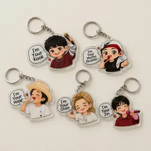 Funny Chibi K-Pop Acrylic Keychains – Cute Meme Bag Charms with Speech Bubbles, Perfect Gift for Fans