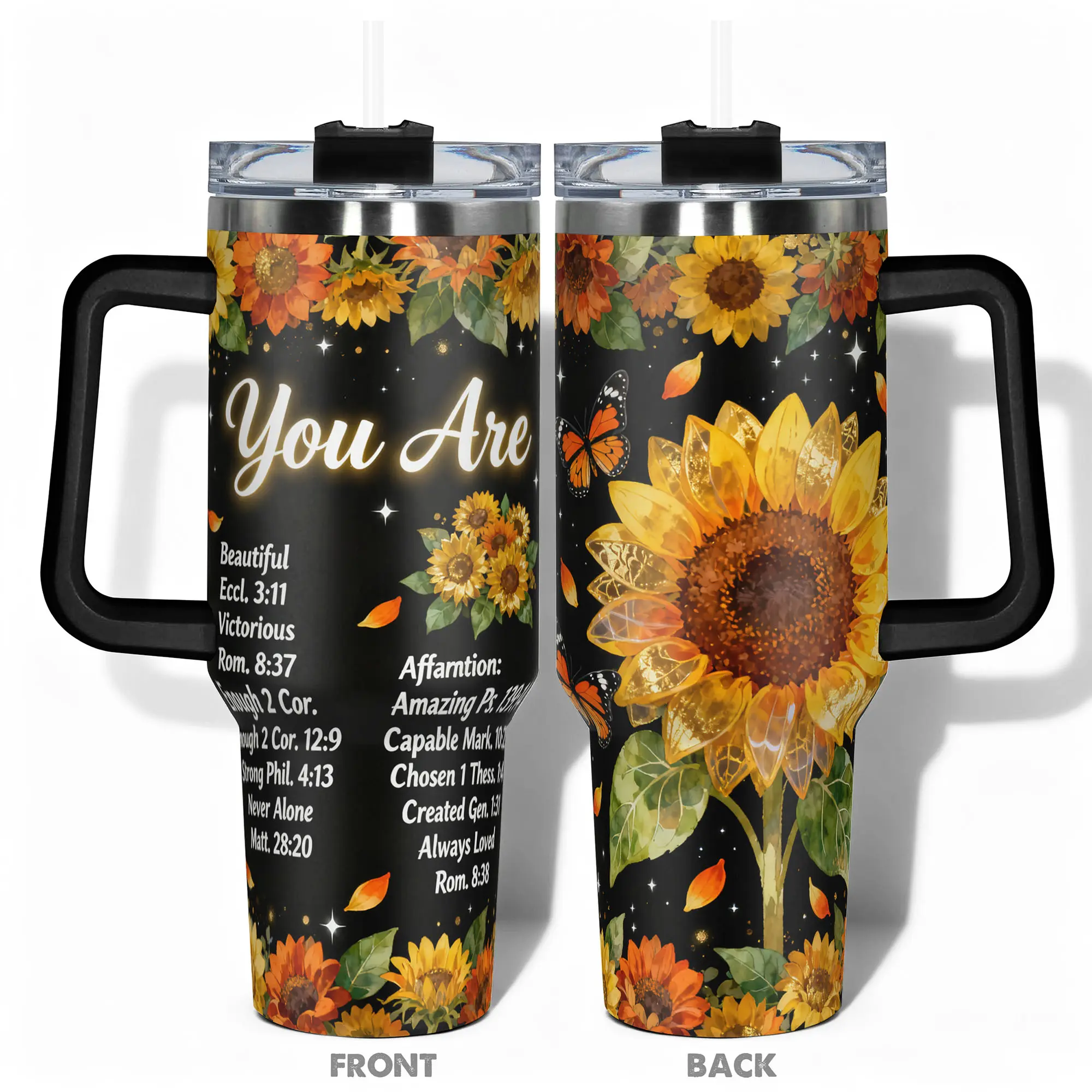 1pc Stainless Steel Cup 40oz/30oz/22oz/20oz Water Bottle, Thermal Bottle, Design With Sunflower Butterfly Pattern Double-layer insulation Leakproof Large Capacity, Stainless Steel Thermo Tumbler Needed for Gym, Hiking, Travel Ideal Birthday Christma