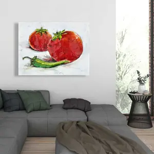 212 MAIN Minimalist Burst Wall Artwork - 36x48 in. Tomatoes & Jalapeno Green Artistic Photo, Modern Design, Contemporary Home Decoration, Edible Plant Graphic Prints for Kitchen, Home Supplies Gift