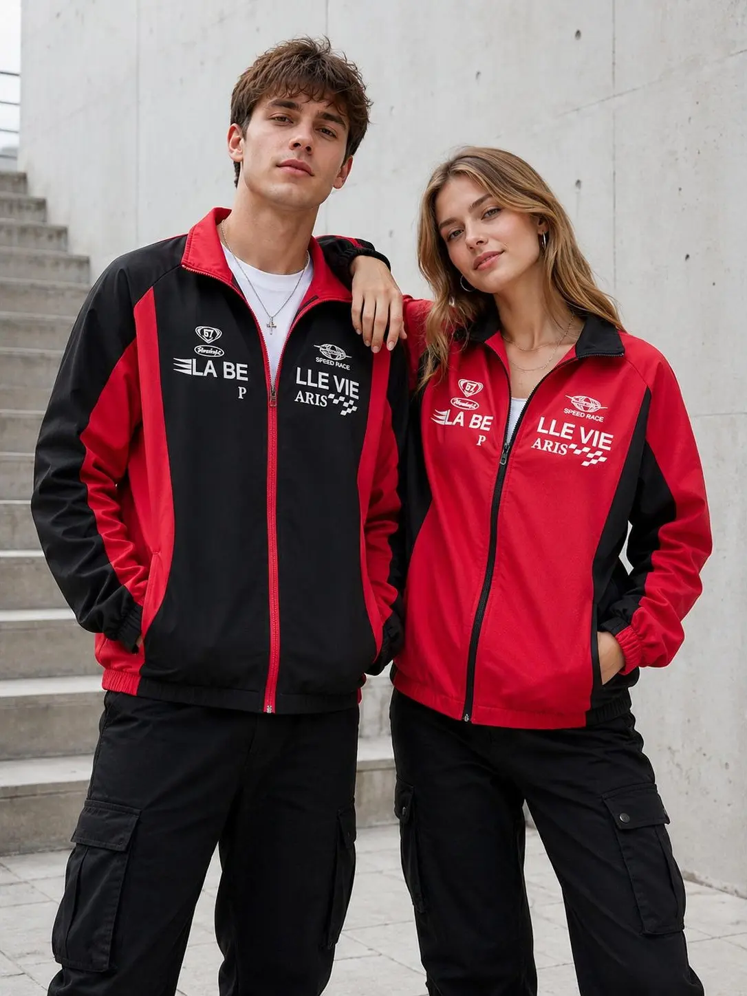 Men's Full-Zip Stand Collar Color Block Splicing Moto Windbreaker - Racing Graphic, Checkered Flag, Letter Print, Y2K Streetwear, Relaxed Fit, Elastic Cuffs, 2-Color Lightweight Jacket for Fall & Spring Daily Outfits casual