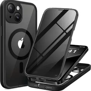 BERFY iPhone 13 Case Clear Black with MagSafe Compatibility Built-in Privacy Screen Protector & Camera Protection Anti-Spy Full Body Shockproof for 6.1"