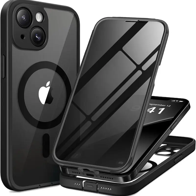 BERFY iPhone 13 Case Clear Black with MagSafe Compatibility Built-in Privacy Screen Protector & Camera Protection Anti-Spy Full Body Shockproof for 6.1"