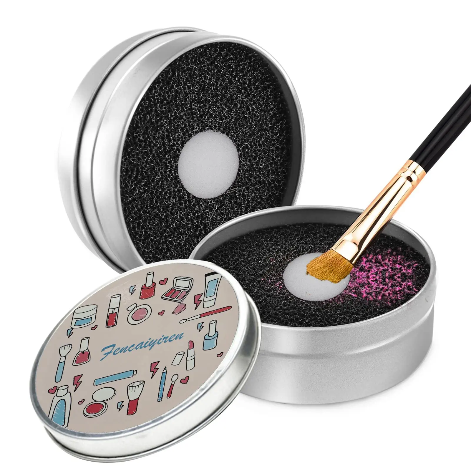 2 Pack Cleaner Sponge, Dry Makeup Brushes Cleaner Eye Shadow or Blush Color Removal Quickly Switch to Next Color (Black and White Sponge)
