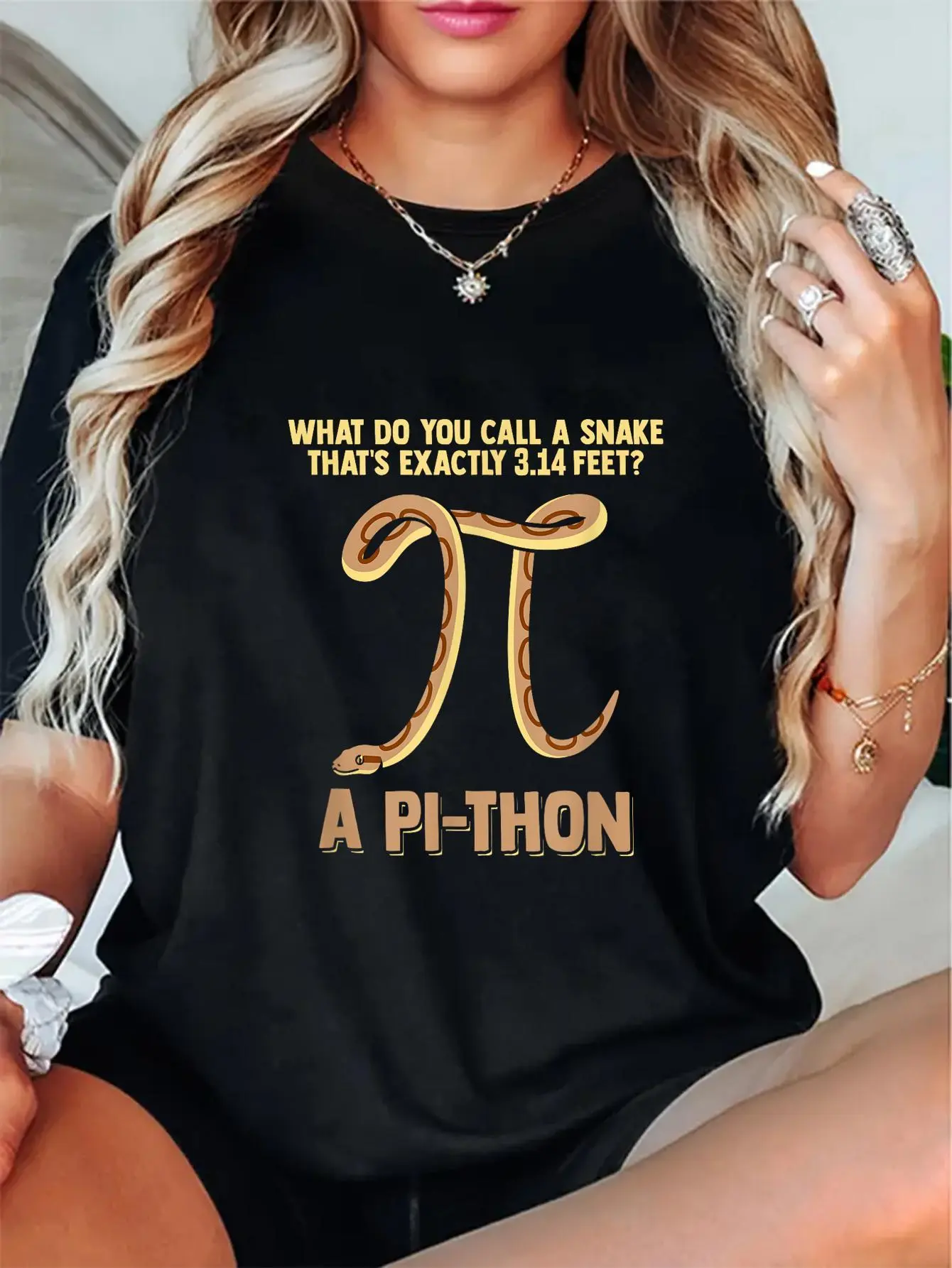 Women's Ball Python Pi Snake Print T-Shirt - 100% Cotton, Breathable Cute Fabric, Unisex Relaxed Fit Short Sleeve Top for Love-Themed Everyday Wear