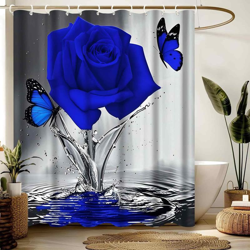 1/4pcs Watercolor Rose Shower Curtain Set - Includes Non-Slip Bathroom Mat, Toilet U-Shaped Pad, Toilet Seat Cover, Decor & Bathtub Divider with 12 Hooks Perfect for Housewarming & Christmas Gifts