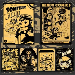 PIKPAKA B-Bendy Ink M-Machine Game Cool Poster HD Sticky Waterproof Wall Art High Quality Print Aesthetic Home Living Bedroom Bathroom Hallway Decor Trendy Room Decoration Easy-To-Apply Gift Durable