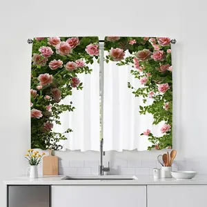 Floral Pattern Curtain, 2 Counts/set Modern Simple Door Curtain, Light-proof Soft Curtain for Home Living Room Bedroom Kitchen Decor
