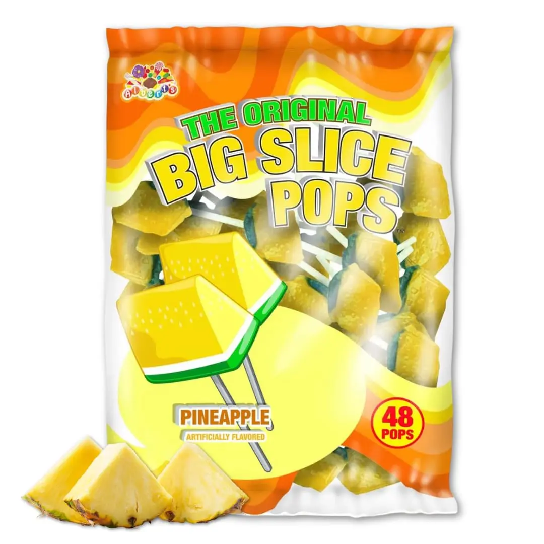 Albert’s Big Slice Pineapple Pops 48 Count Bulk Pack – Pineapple Flavored Candy Lollipops Individually Wrapped Sweet Treats for Parties Events & Sharing