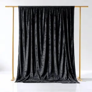 Black Crushed Velvet Backdrop Curtain – 5ft x 10ft Event Drape with Rod Pocket, Privacy Panel for Photo Booths & Events