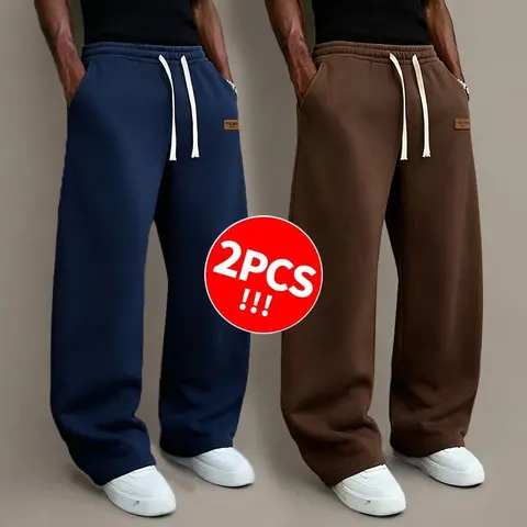 SPEEALER Men’s Solid-Color Drawstring Knit Sweatpants - Autumn/Winter Warm, Machine Washable Men's Pants, 2-Pack or Single Pack Options, Simple Design, Men's Sweatpants