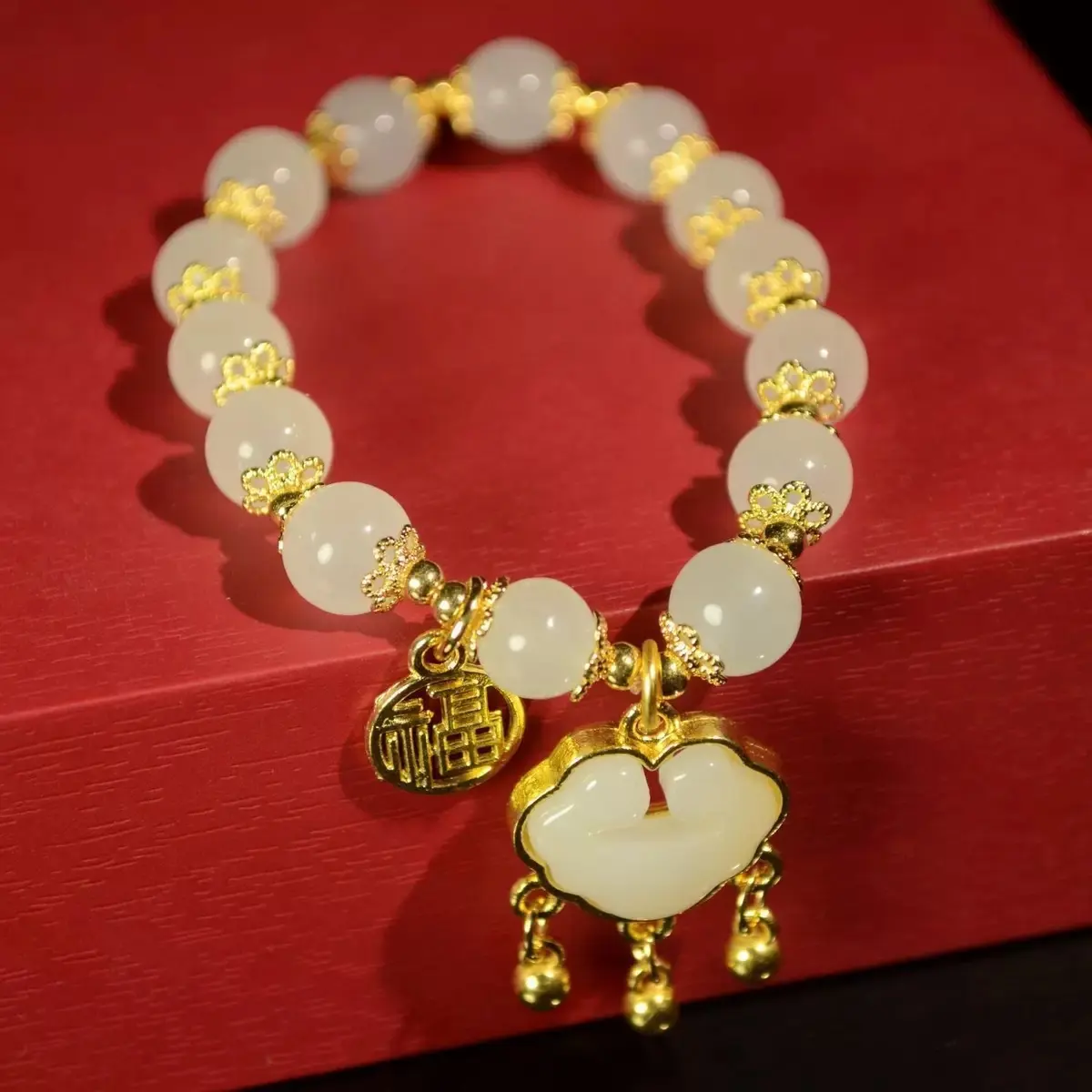 M515 [Fu Pai Ping An Lock Bracelet] Whit