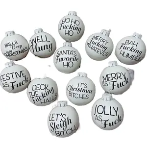 Millennial Christmas Ornaments with Bold, Black Text - 12 Piece Set